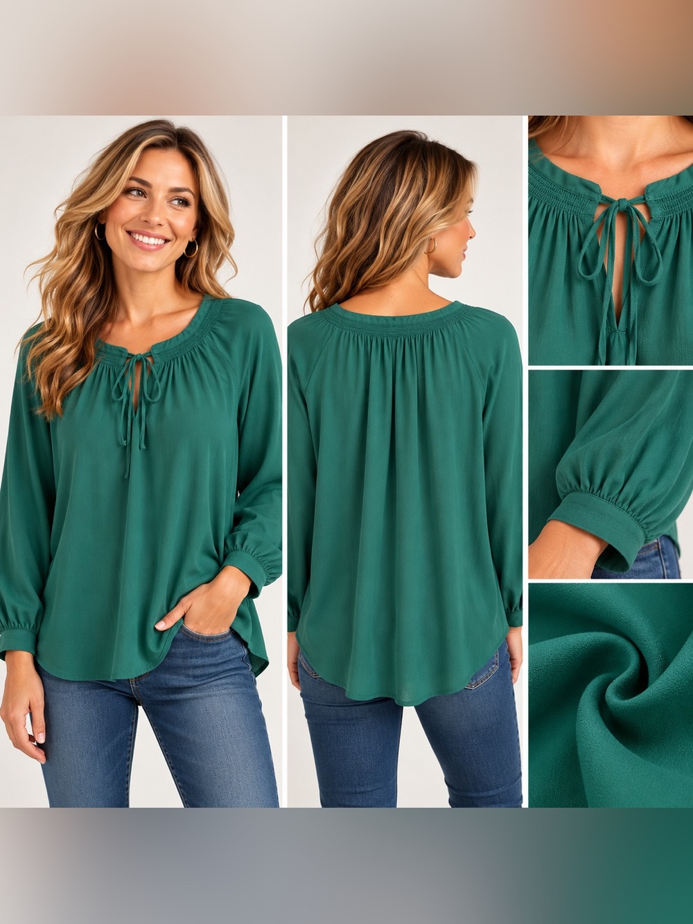 Torrid Emerald Green Jewel Tone Tie Front Blouse Long Sleeve Flowy